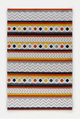 Teppich Kurzflor Retro Design Ornamente Bunt Kinderstube Wohnzimmer Teppiche