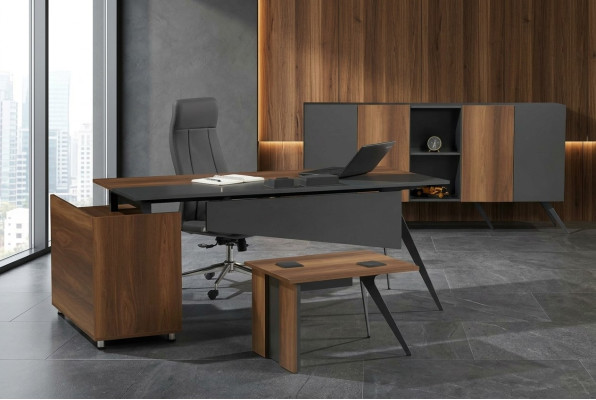 Arbeitszimmer Set Schreibtisch Sideboard Couchtisch Braun Grau Büromöbel