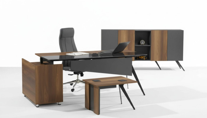 Arbeitszimmer Set Schreibtisch Sideboard Couchtisch Braun Grau Büromöbel