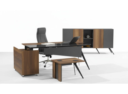 Arbeitszimmer Set Schreibtisch Sideboard Couchtisch Braun Grau Büromöbel
