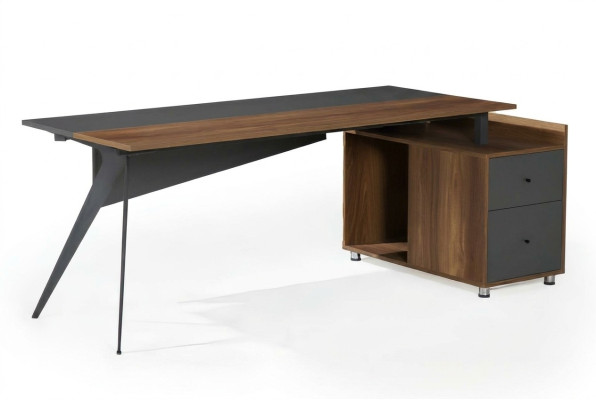 Arbeitstisch Schreibtisch Bürotisch mit Schrank Arbeitszimmer Braun-Grau