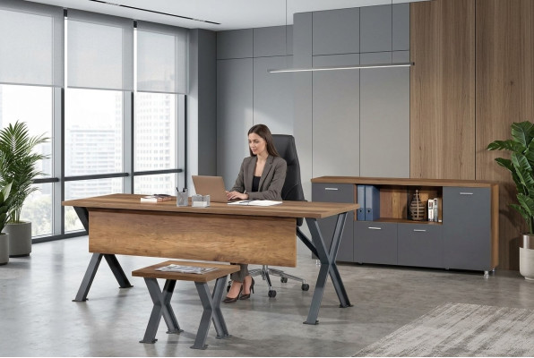 Arbeitszimmer Set Schreibtisch X-Tischbeine mit Couchtisch Sideboard	