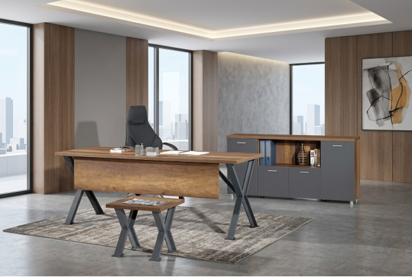Arbeitszimmer Set Schreibtisch X-Tischbeine mit Couchtisch Sideboard	