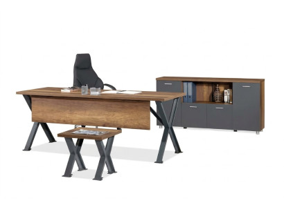 Arbeitszimmer Set Schreibtisch X-Tischbeine mit Couchtisch Sideboard	