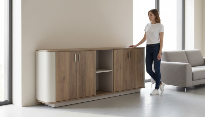 Sideboard Büroschrank Anrichte Beistellschrank Beige Braun Arbeitszimmer
