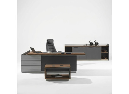 Arbeitszimmer Set Couchtisch Schreibtisch Sideboard Grau Büro Holzmöbel