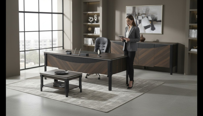 Arbeitszimmer Set Schreibtisch Sideboard Couchtisch Büromöbel Braun