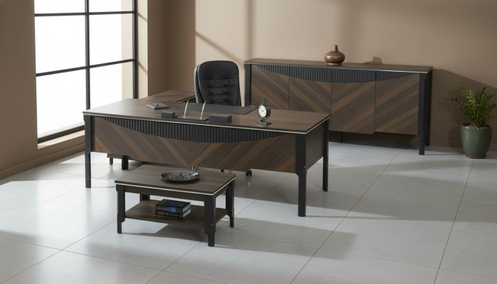Arbeitszimmer Set Schreibtisch Sideboard Couchtisch Büromöbel Braun