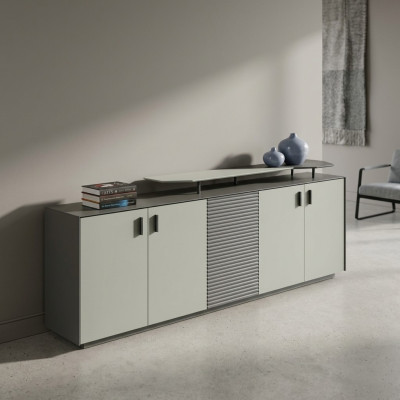 Sideboard Beistellschrank Schrank Kommode Beige Grau Holz Büromöbel