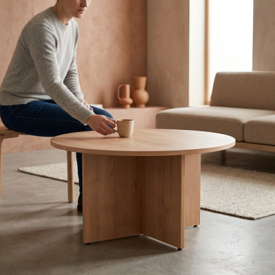 Beige Rund Schreibtisch Holztisch Tisch Arbeitstisch Wohnzimmer Büromöbel