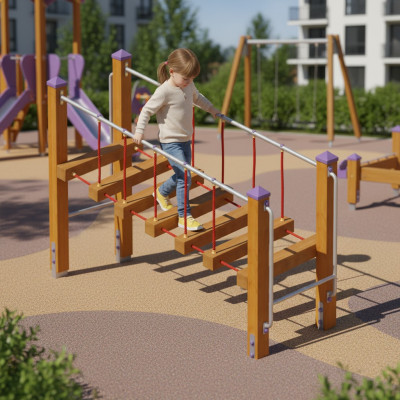 Spielplatz Spielbereich Balancierbrücke Schwebebalken Aktivplatz Wippbrücke