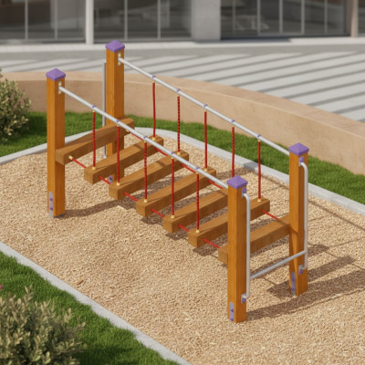 Spielplatz Spielbereich Balancierbrücke Schwebebalken Aktivplatz Wippbrücke