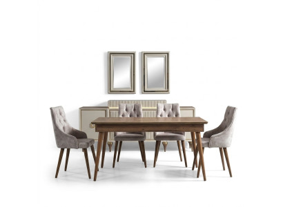 Esszimmer Set Tisch 4x Stühle Design Modern Sideboard Esstisch Beige