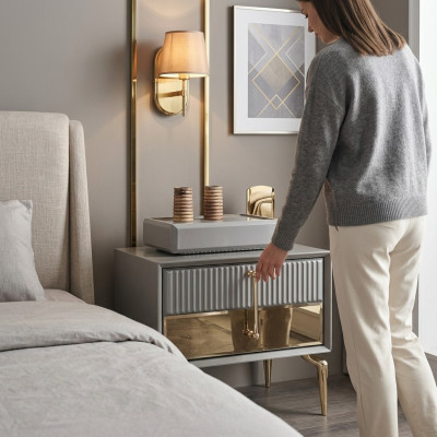 Bett Grau Nachttisch im Schlafzimmer moderne Möbel stilvoller Nachttisch Luxus