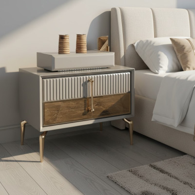 Bett Grau Nachttisch im Schlafzimmer moderne Möbel stilvoller Nachttisch Luxus