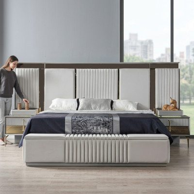 Schlafzimmermöbel Bett Modern 2x Nachttische Holzgestell Design Möbel Hochwertig