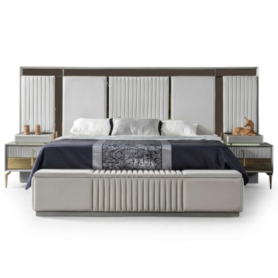 Schlafzimmermöbel Bett Modern 2x Nachttische Holzgestell Design Möbel Hochwertig