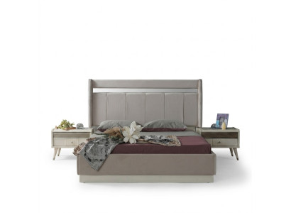 Schlafzimmer Set Einrichtung Bett mit Nachttischen Komplette Garnitur Beige 3tlg