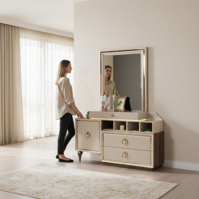 Kommode Hochwertig Luxus Holzmöbel Design Moderne Schlafzimmer Einrichtung Beige
