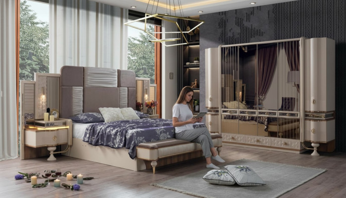 Schlafzimmer Elternzimmer Set Komplette Garnitur Schrank Bett Nachttisch 4tlg
