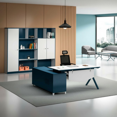 Arbeitszimmer Blau-Weißer Schreibtisch Designer Holz Tisch Edle Möbel