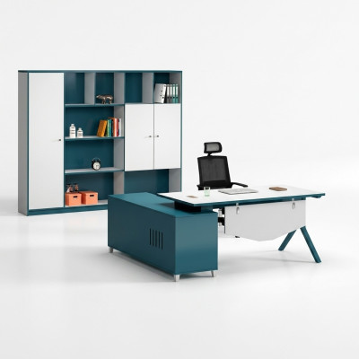 Arbeitszimmer Blau-Weißer Schreibtisch Designer Holz Tisch Edle Möbel