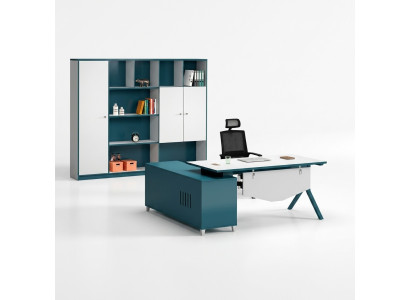 Arbeitszimmer Blau-Weißer Schreibtisch Designer Holz Tisch Edle Möbel