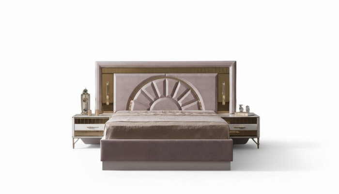 Schlafzimmer Polsterbett Möbel Set Bett 2x Nachttische Gäste Zimmer 3tlg