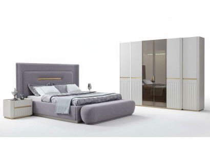 Schlafzimmer Set Kleiderschrank Bett 2x Nachttische Sitzbank Violett Komplett