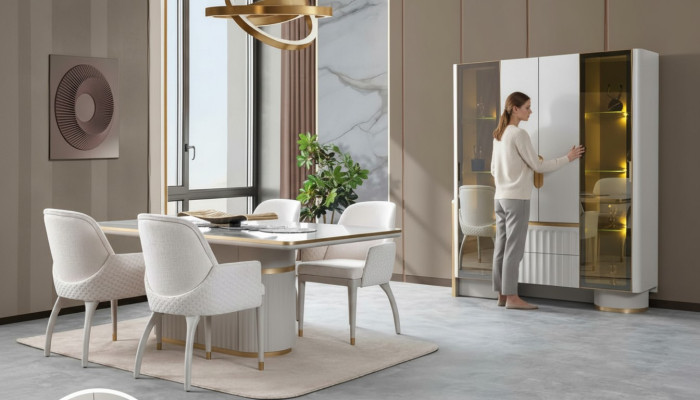 Esstisch 4x Stühle Vitrine Mit Beleuchtung Edelstahl Esszimmer Komplett 6tlg