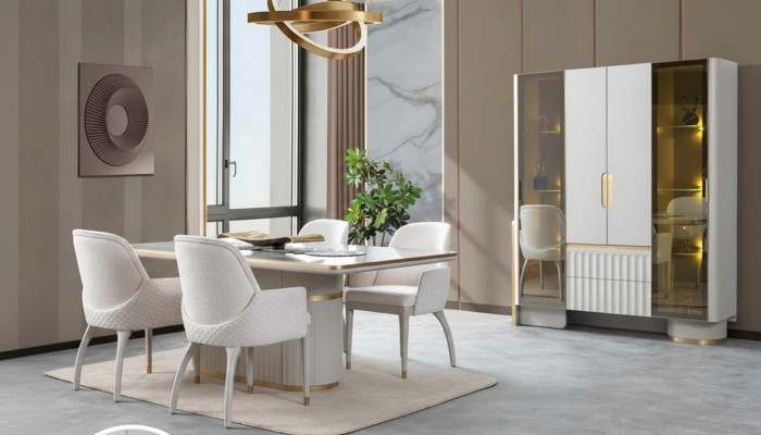 Esstisch 4x Stühle Vitrine Mit Beleuchtung Edelstahl Esszimmer Komplett 6tlg