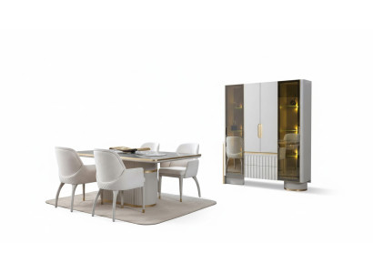 Esstisch 4x Stühle Vitrine Mit Beleuchtung Edelstahl Esszimmer Komplett 6tlg