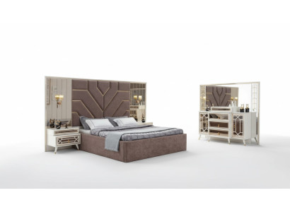 Bett Kommode mit Spiegel 2x Nachttische Edelstahl Gold Luxus Möbel 4tlg