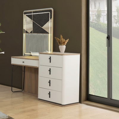 Kommode mit Spiegel Schrank Schminktisch Mit Beleuchtung Schubladen Weiß