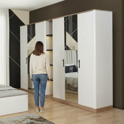 Kleiderschrank Großer Schrank Verspiegelte Außentüren Weiß Schlafzimmer