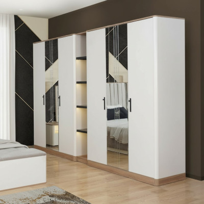 Kleiderschrank Großer Schrank Verspiegelte Außentüren Weiß Schlafzimmer