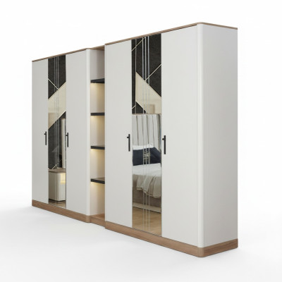 Kleiderschrank Großer Schrank Verspiegelte Außentüren Weiß Schlafzimmer