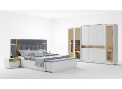 Bett Nachttische Kleiderschrank Verspiegelt Bank Weiß Gold Blau Edelstahl 5tlg