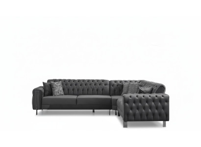 Ecksofa L-Form Eckcouch Sofa Couch Schlafsofa Chesterfield Metall Grau
