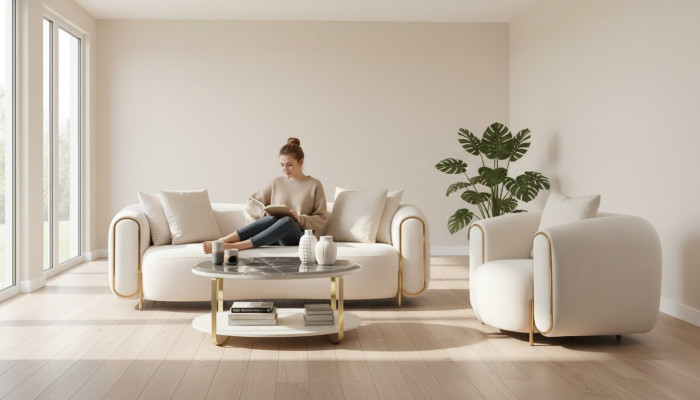 Beige Sofa Couch Sofagarnitur Relaxgarnitur Polsterset Loungemöbel 3+1 Tisch