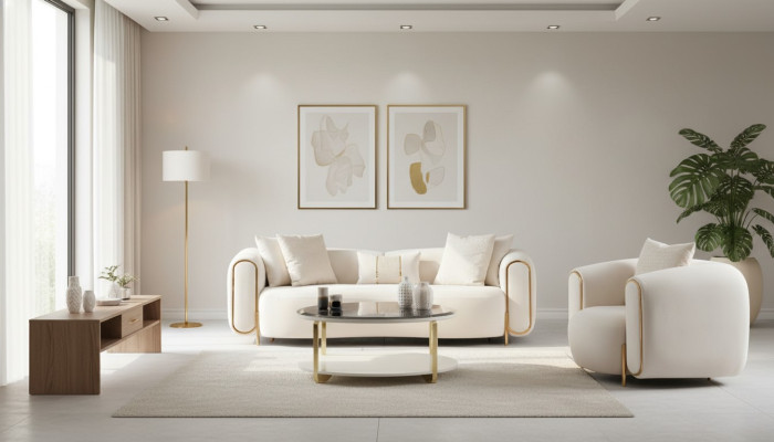Beige Sofa Couch Sofagarnitur Relaxgarnitur Polsterset Loungemöbel 3+1 Tisch