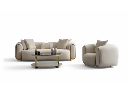 Beige Sofa Couch Sofagarnitur Relaxgarnitur Polsterset Loungemöbel 3+1 Tisch