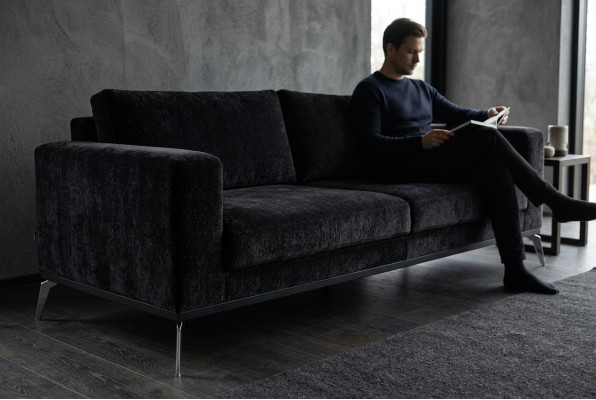 3 Seater Sofa Dreisitzer Couch Stoff Metallbeine Wohnzimmer Schwarz