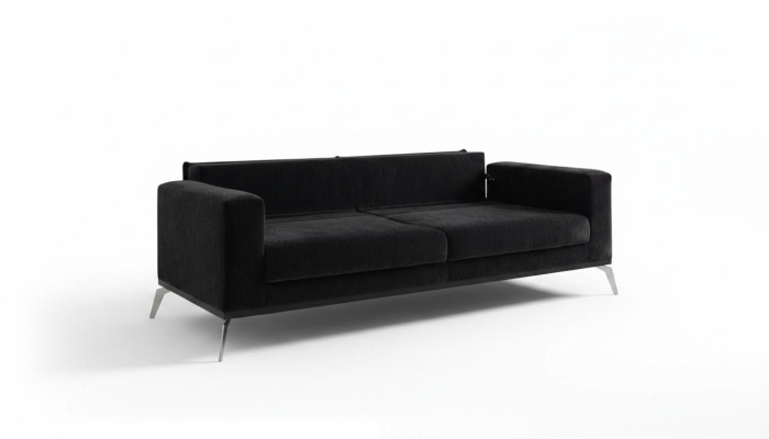 3 Seater Sofa Dreisitzer Couch Stoff Metallbeine Wohnzimmer Schwarz