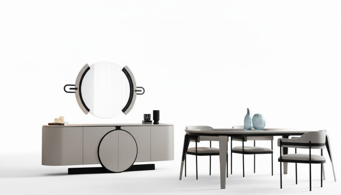 Essgruppe Esszimmer Set Esstisch mit 4x Stühlen Sideboard Spiegel Weiß