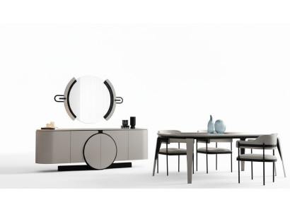 Essgruppe Esszimmer Set Esstisch mit 4x Stühlen Sideboard Spiegel Weiß