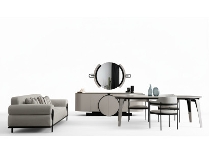 Esszimmergruppe Esstisch 4x Stühle Sideboard mit Spiegel Sofa 3 sitzer