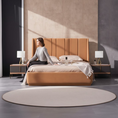 Schlafzimmer Komplett Bett mit 2x Nachttische Schlafzimmergarnitur Braun
