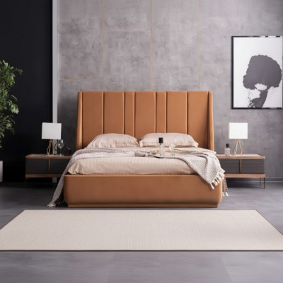 Schlafzimmer Komplett Bett mit 2x Nachttische Schlafzimmergarnitur Braun