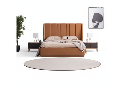 Schlafzimmer Komplett Bett mit 2x Nachttische Schlafzimmergarnitur Braun